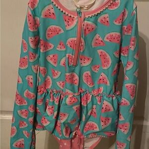 Matilda Jane Pink & Aqua Watermelon Zip-Front Swim Top